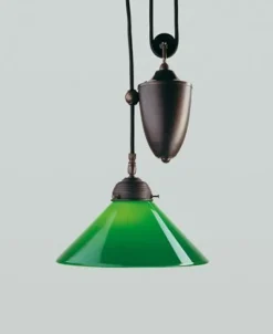 Antike Hängelampe Messing Glas Grün E27 Ø30 cm stilvoll