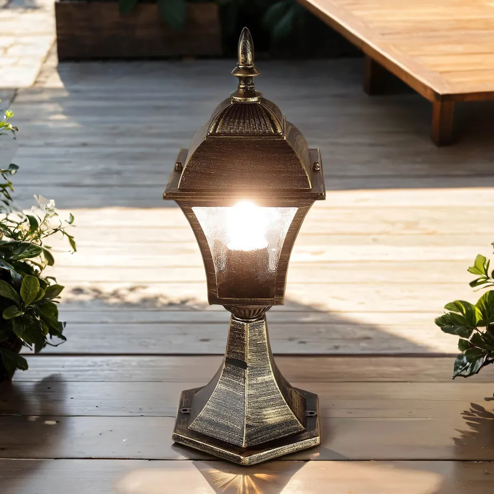 Antike Sockellampe Außen TOSCANA E27 Gold IP43