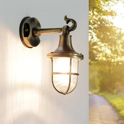 Antike Wandlampe Echt Messing für Außen SANTORIN