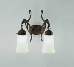 Antike Wandleuchte Messing Glas E27 T:26 cm 2-flammig