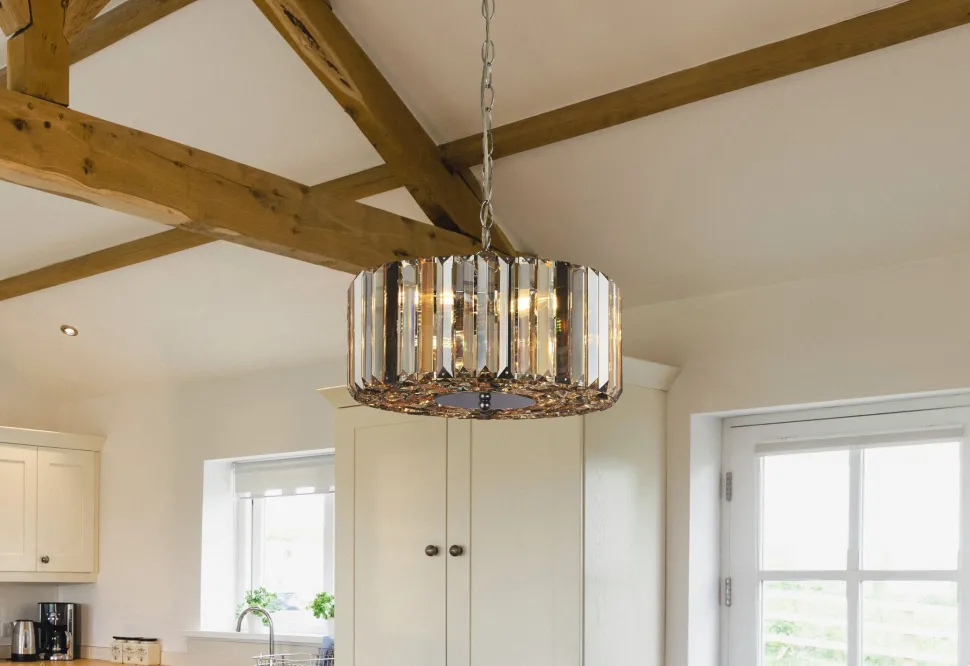 Art Déco Pendelleuchte rund Ø 35 cm Kristall Rauchglas