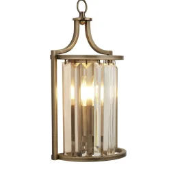 Art Déco Wandleuchte Kristall E14 H: 35 cm in Messing antik