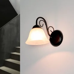 ATHEN Wandlampe Landhaus Schwarz Alabaster Glas