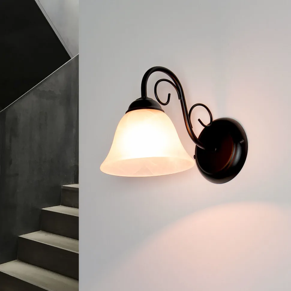 ATHEN Wandlampe Landhaus Schwarz Alabaster Glas