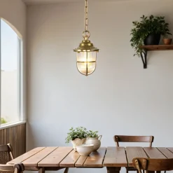 Außen Pendelleuchte Messing Riffelglas IP54 rostfrei