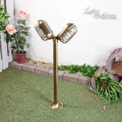 Außen Stehleuchte Antik 2-flmg aus Echt-Messing