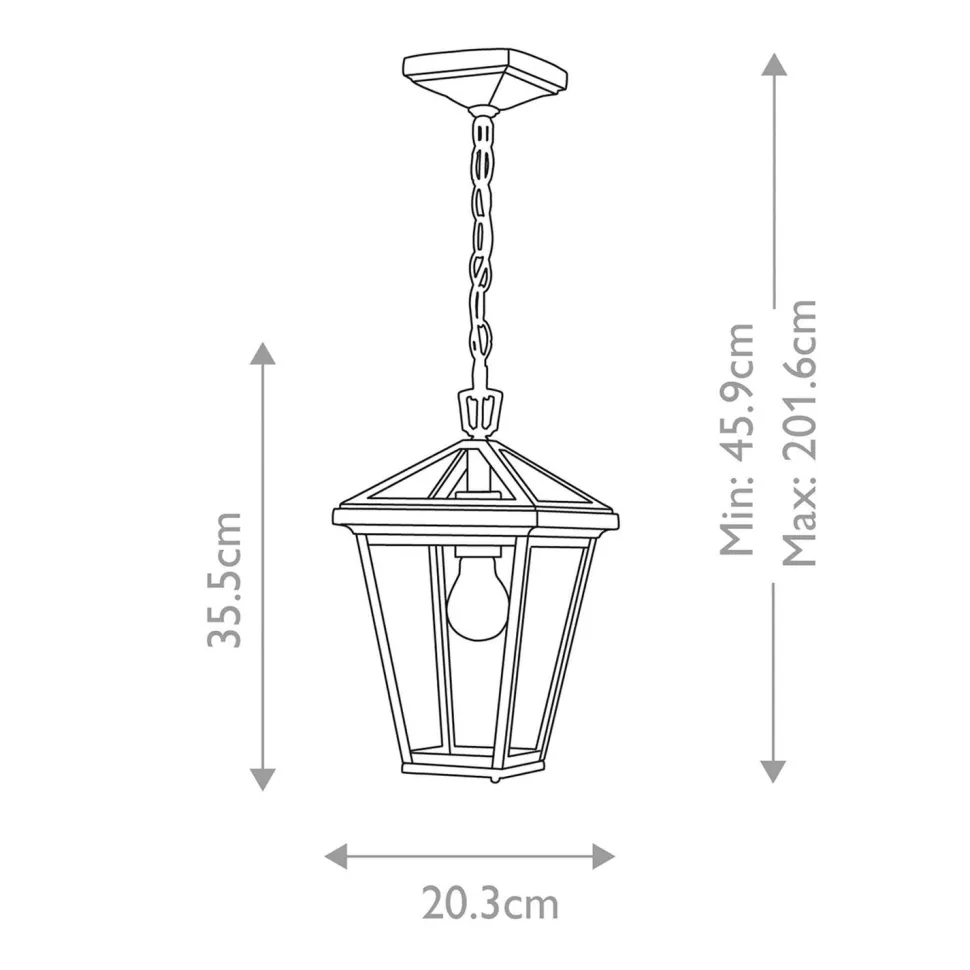 Außenlampe E27 IP44 B: 20,3 cm Schwarz hängend