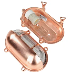 Außenlampe Messing Riffelglas Maritim IP64 E27 Kupfer