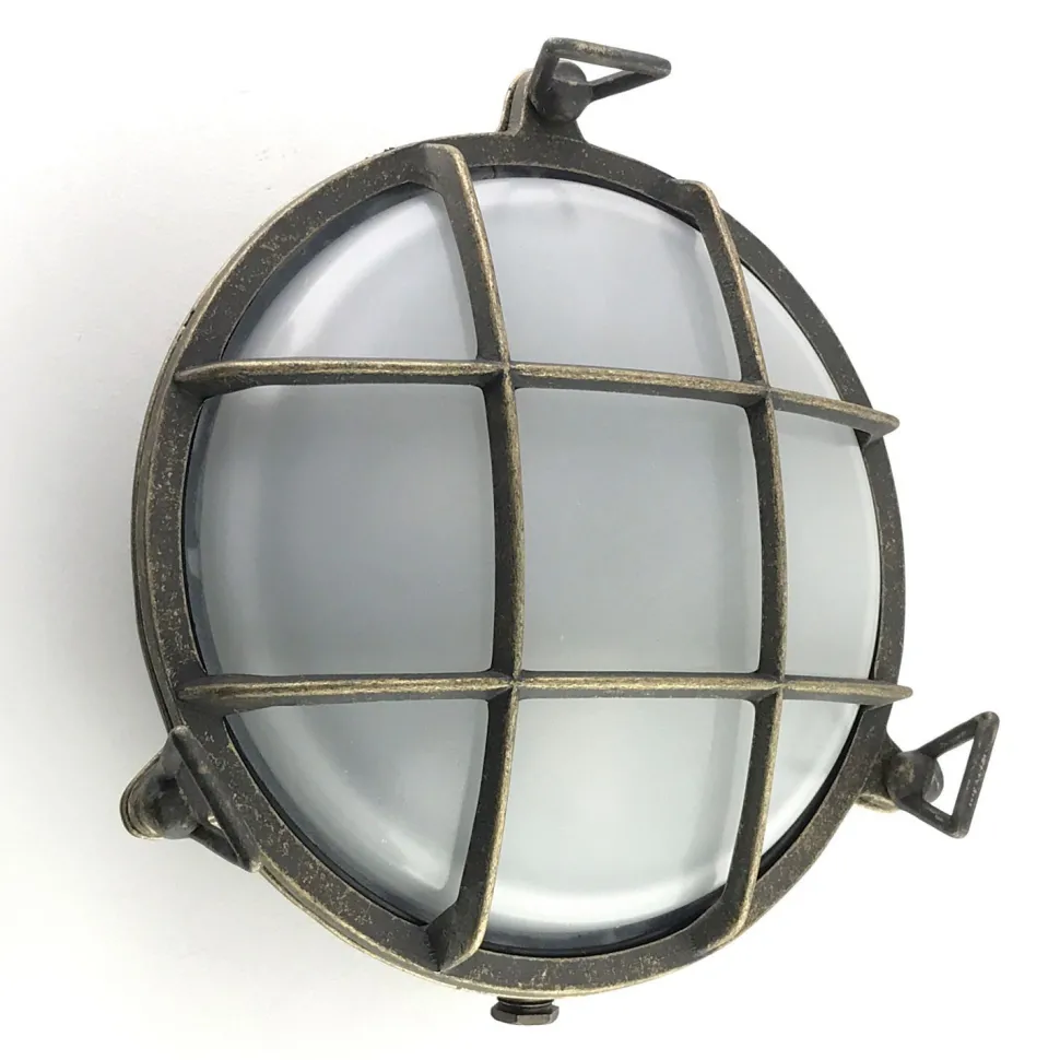 Außenlampe rund D: 24 cm Glas Messing E27 IP64 Maritim