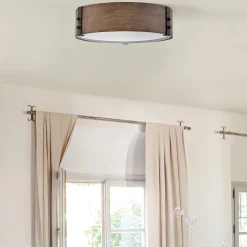 Außenlampe rund D: 38,1 cm IP44 E14 in Holz Optik blendarm