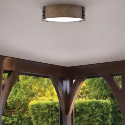 Außenlampe rund D: 38,1 cm IP44 E14 in Holz Optik blendarm