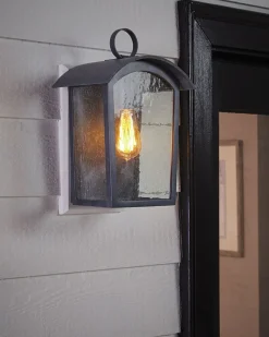 Außenlampe Schwarz antik Regenglas E27 IP44 Rustikal