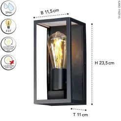 Außenlampe Vintage Aluminium Schwarz H:23,5 cm IP44 E27