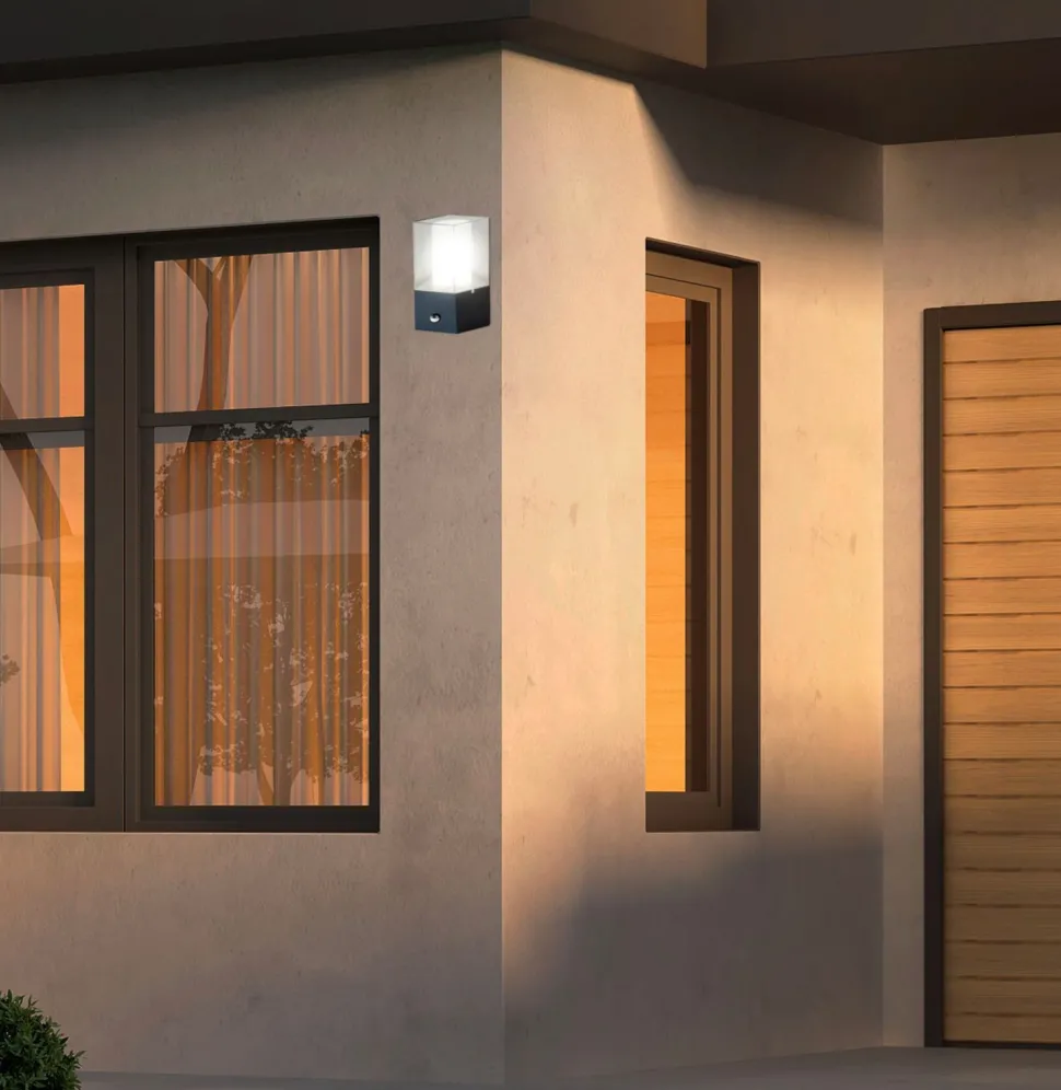 Außenlampe Wand Bewegungsmelder IP44 Grau Weiß eckig E27