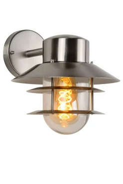 Außenlampe Wand Glas Aluminium in Chrom IP44 E27 Balkon