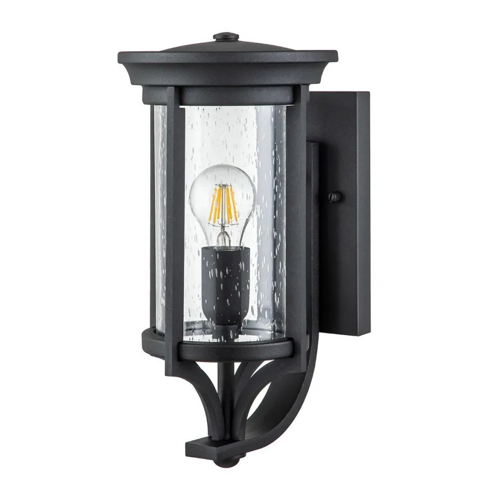 Außenlampe Wand IP44 E27 Schwarz Metall Regenglas MERYL