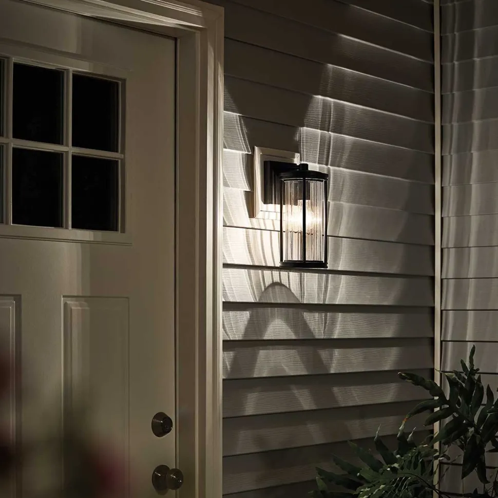 Außenlampe Wand IP44 H: 29 cm Glas Aluminium Schwarz