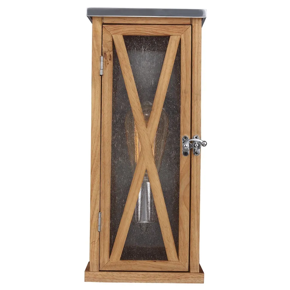 Außenlampe Wand IP44 Holz Regenglas Rustikal E27 Haus