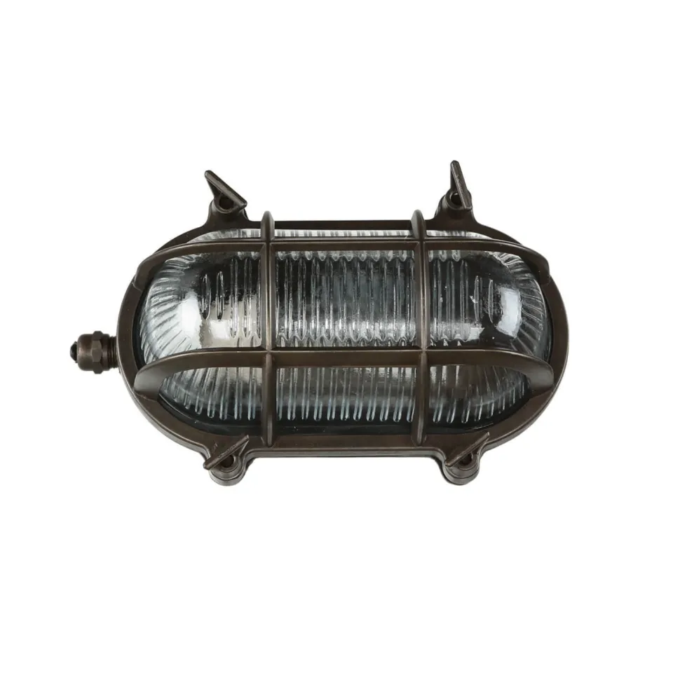 Außenlampe Wand Maritim Messing Riffelglas Schwarz antik