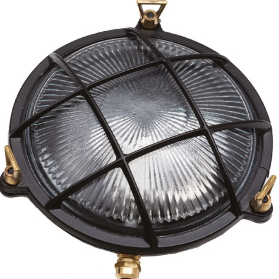 Außenlampe Wand Messing Glas E27 IP64 Ø 21 cm rund