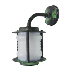 Außenlampe Wand Messing Glas E27 IP23 29 cm hoch Grün Antik