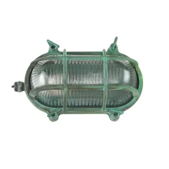 Außenlampe Wand Messing Glas IP64 E27 Maritim Grün antik