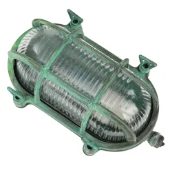 Außenlampe Wand Messing Glas IP64 E27 Maritim Grün antik