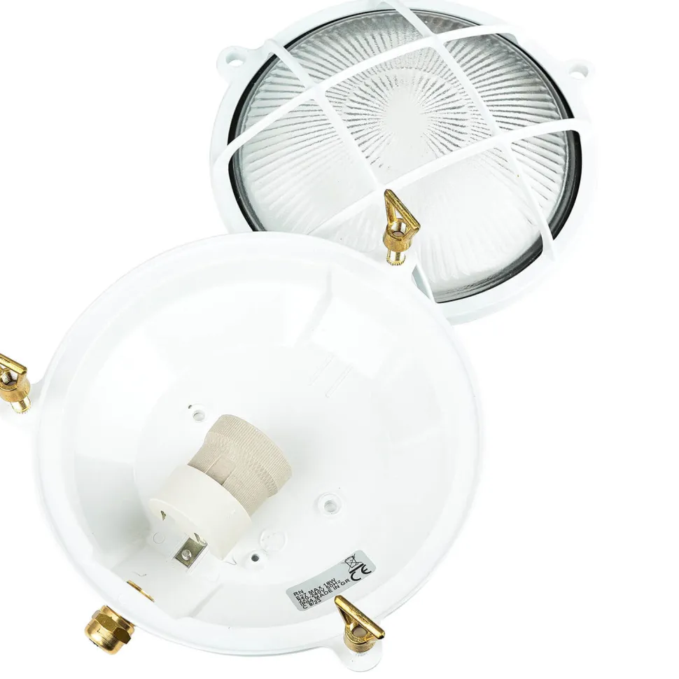 Außenlampe Weiß Messing Glas Ø 21 cm E27 IP64 SERIFOS