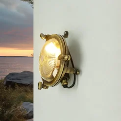 Außenleuchte Bullauge G9 Ø 14 cm Messing Glas