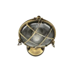 Außenleuchte Maritim Echt-Messing Riffelglas IP64 E27 SERIFOS