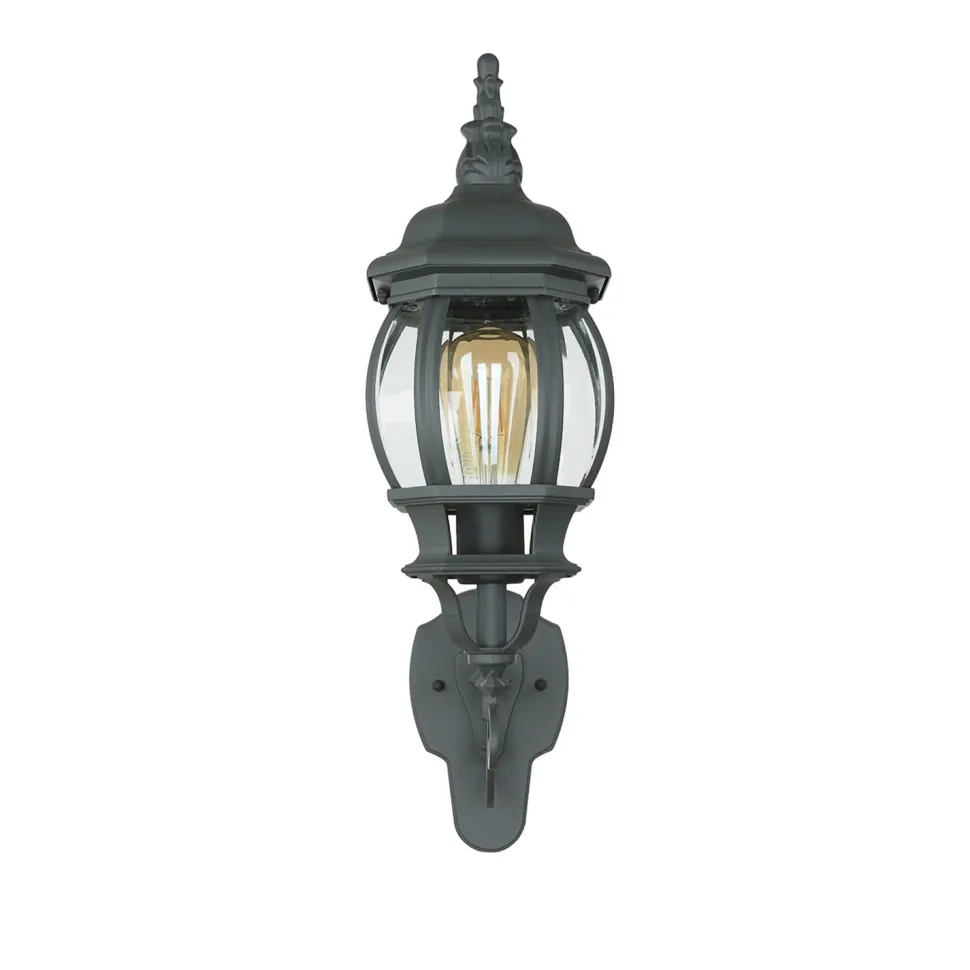 Außenleuchte Rustikal E27 Grau Glas Alu H: 54 cm IP23