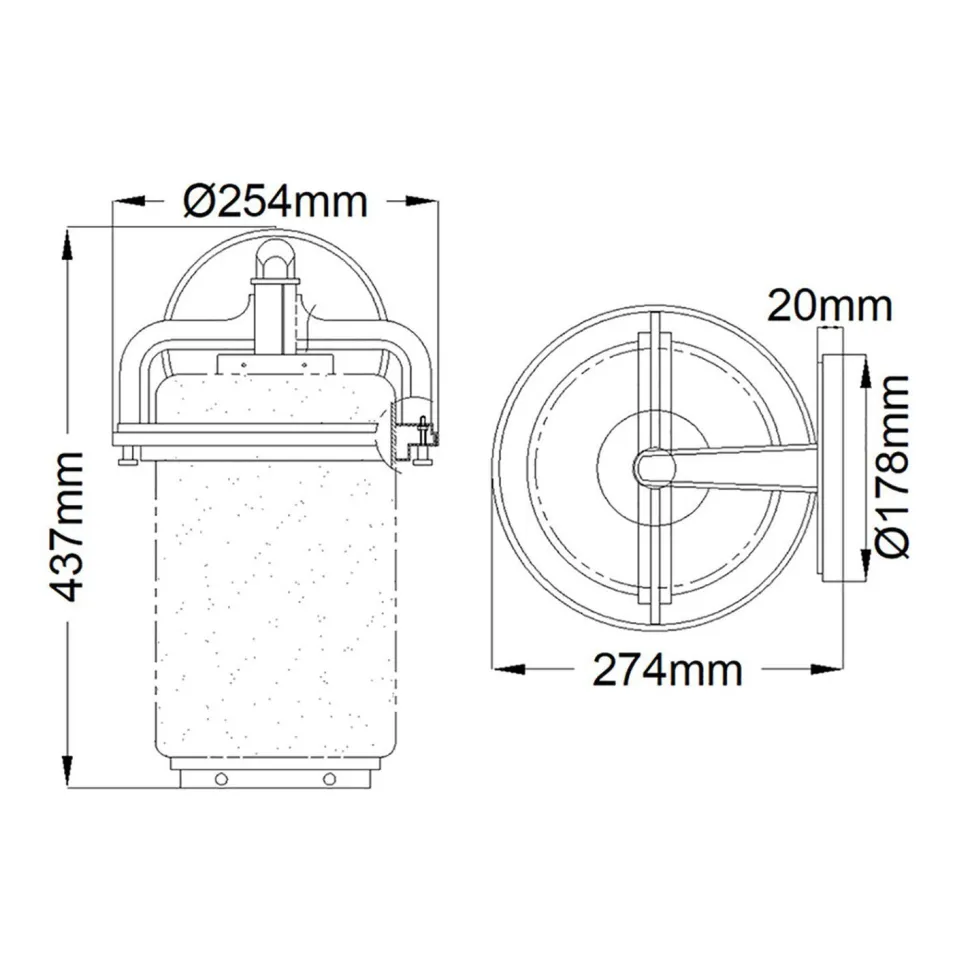 Außenleuchte Wand 43,7 cm hoch IP44 E27 Alu Glas Vintage