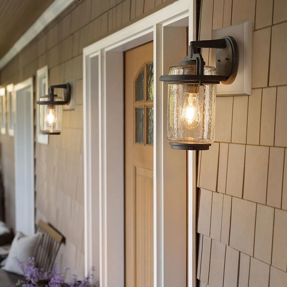Außenleuchte Wand Glas Aluminium E27 IP44 35,6 cm hoch