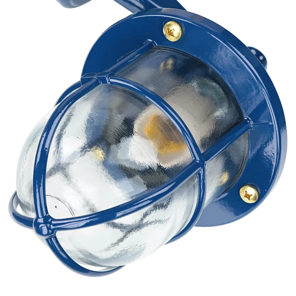 Außenleuchte Wand IP64 E27 Glas Messing Maritim Blau