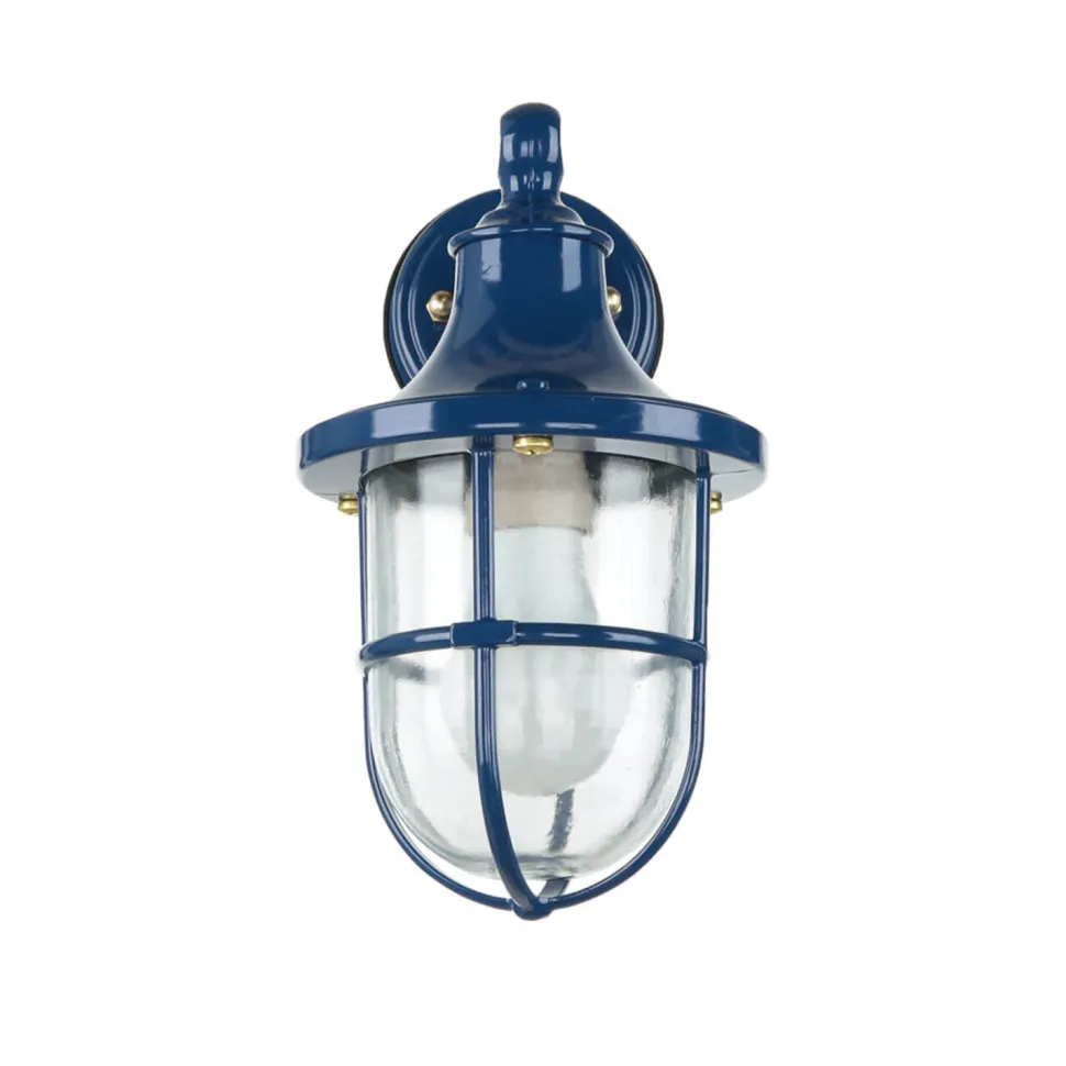 Außenleuchte Wand IP64 E27 Glas Messing Maritim Blau