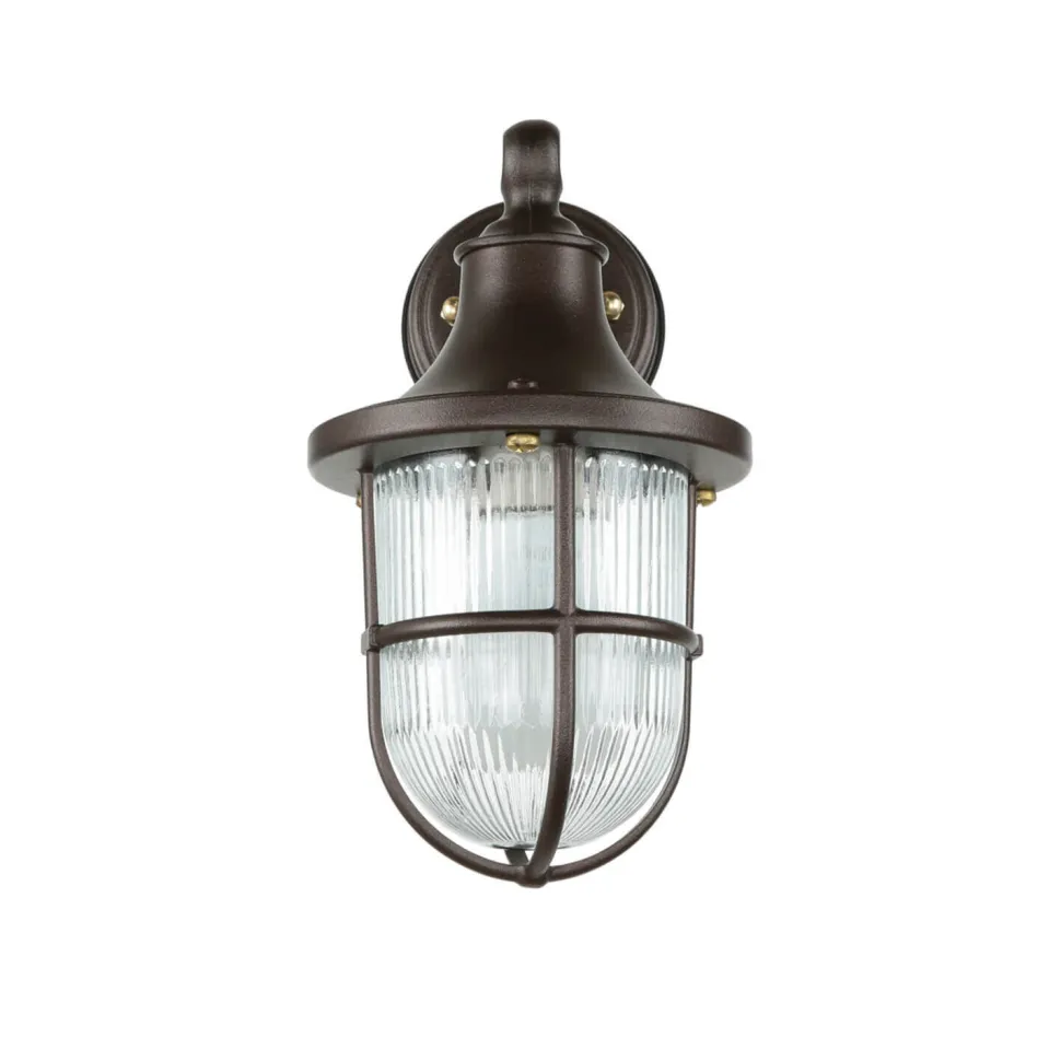 Außenleuchte Wand IP64 E27 Rostbraun antik Echt-Messing Maritim