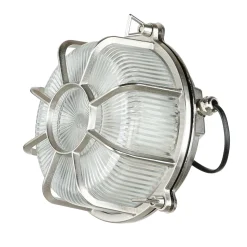 Außenleuchte Wand Maritim Echt-Messing Riffelglas E27