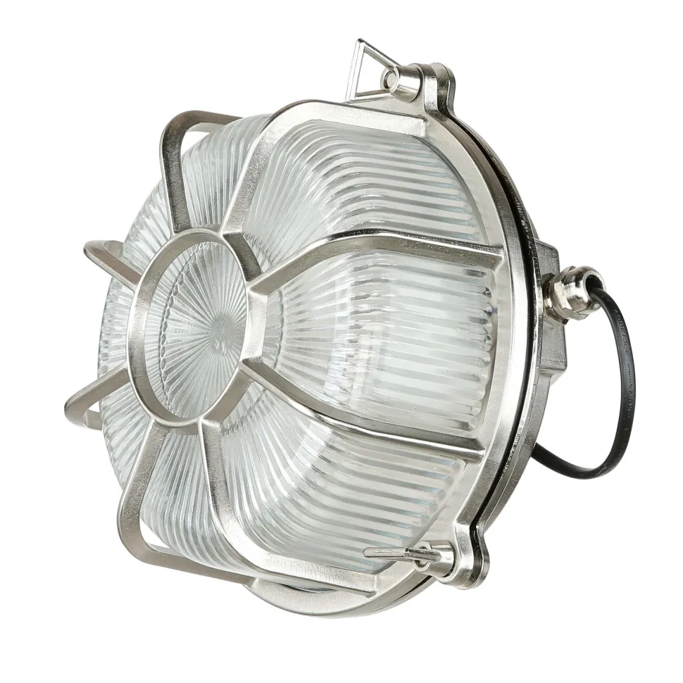 Außenleuchte Wand Maritim Echt-Messing Riffelglas E27