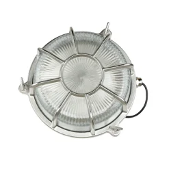 Außenleuchte Wand Maritim Echt-Messing Riffelglas E27