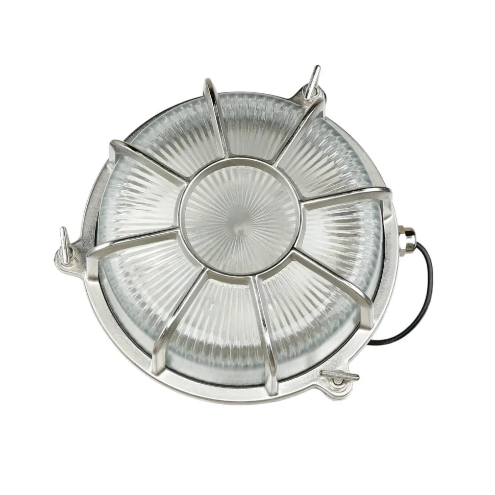 Außenleuchte Wand Maritim Echt-Messing Riffelglas E27