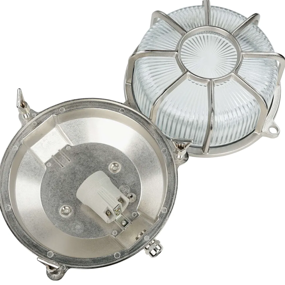 Außenleuchte Wand Maritim Echt-Messing Riffelglas E27