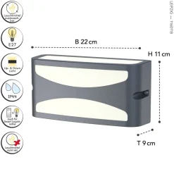 Außenwandlampe Aluminium E27 IP44 B:22 cm blendarm