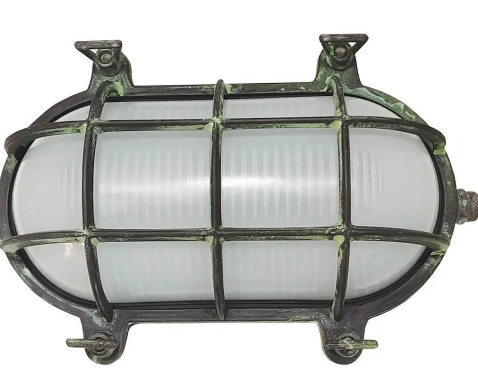 Außenwandlampe Echt-Messing Glas E27 IP64 B: 24 cm Maritim