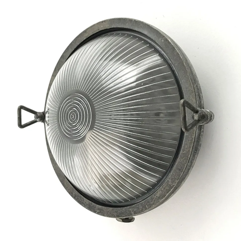 Außenwandlampe Echt-Messing Glas E27 IP64 Zinn rund