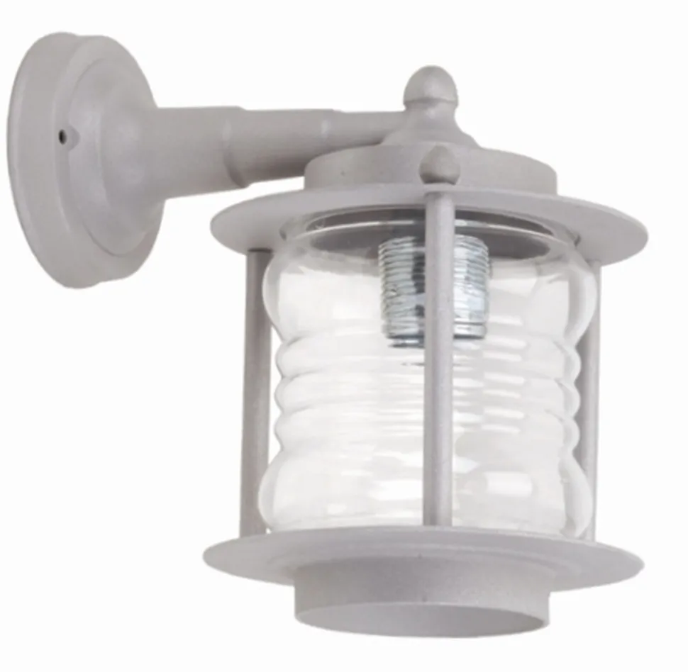 Außenwandlampe Echt-Messing Glas E27 IP23 H: 24 cm Grau