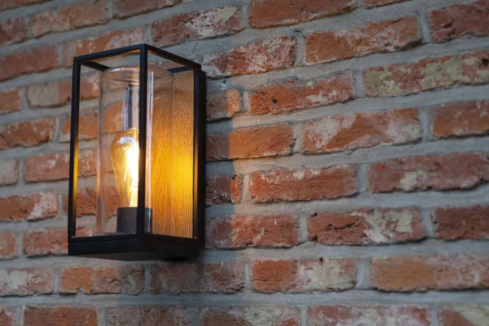 Außenwandlampe Glas Aluminium Natur Schwarz E27 IP44