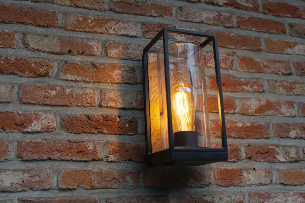 Außenwandlampe Glas Aluminium Natur Schwarz E27 IP44