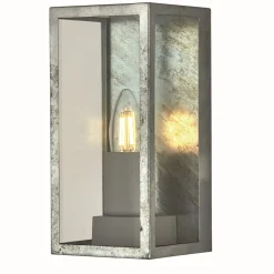 Außenwandlampe IP44 in Silber E27 Glas Metall eckig H: 24 cm
