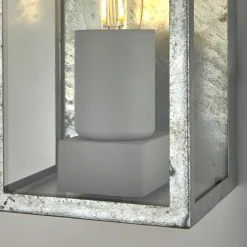 Außenwandlampe IP44 in Silber E27 Glas Metall eckig H: 24 cm