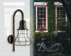 Außenwandlampe Metall Retro IP44 H:54,4 cm Braun-Gold